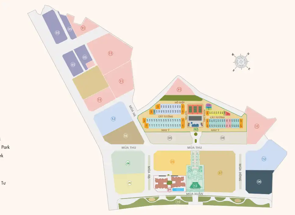 Mặt bằng phân khu Imperia Hanoi Garden City với các lô căn hộ và tiện ích nội khu