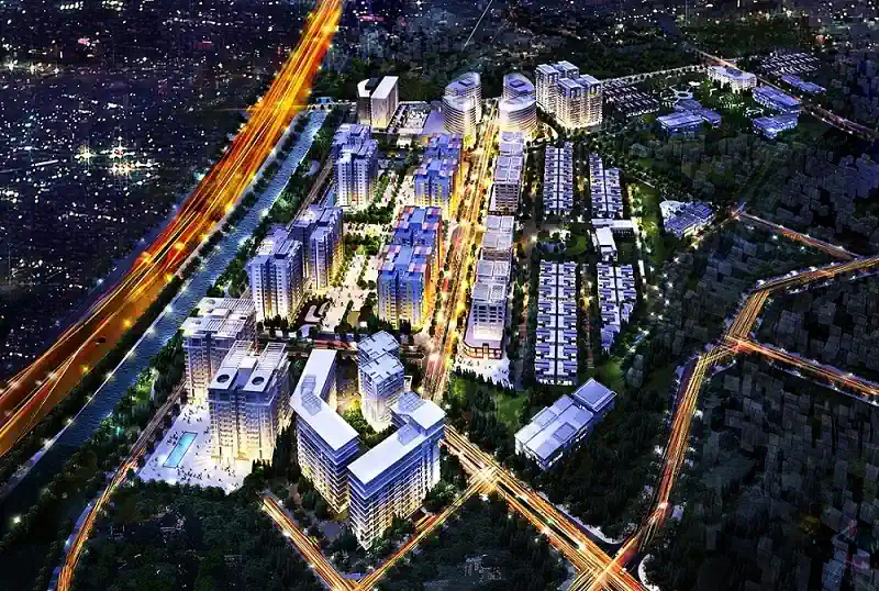 Phối cảnh tổng thể khu đô thị Hanoi Garden City nhìn từ trên cao về đêm