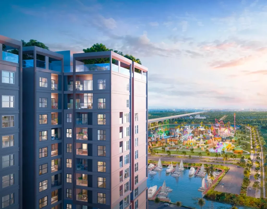 Phối cảnh tòa căn hộ The Primavera nhìn ra cảnh quan nội khu Hanoi Garden City